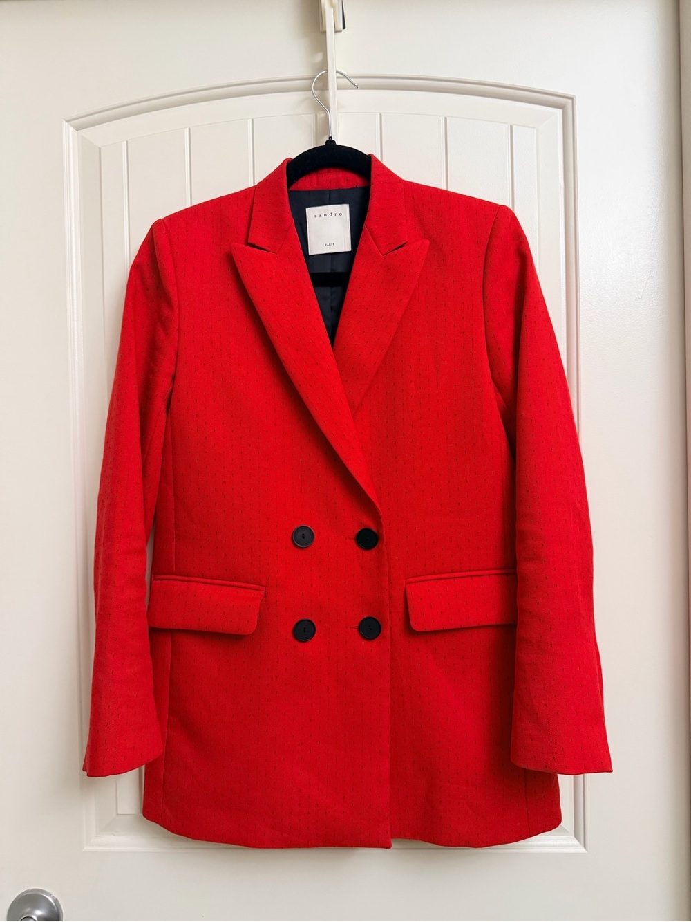 Sandro Paris Double-Breasted Blazer in Red Viscose